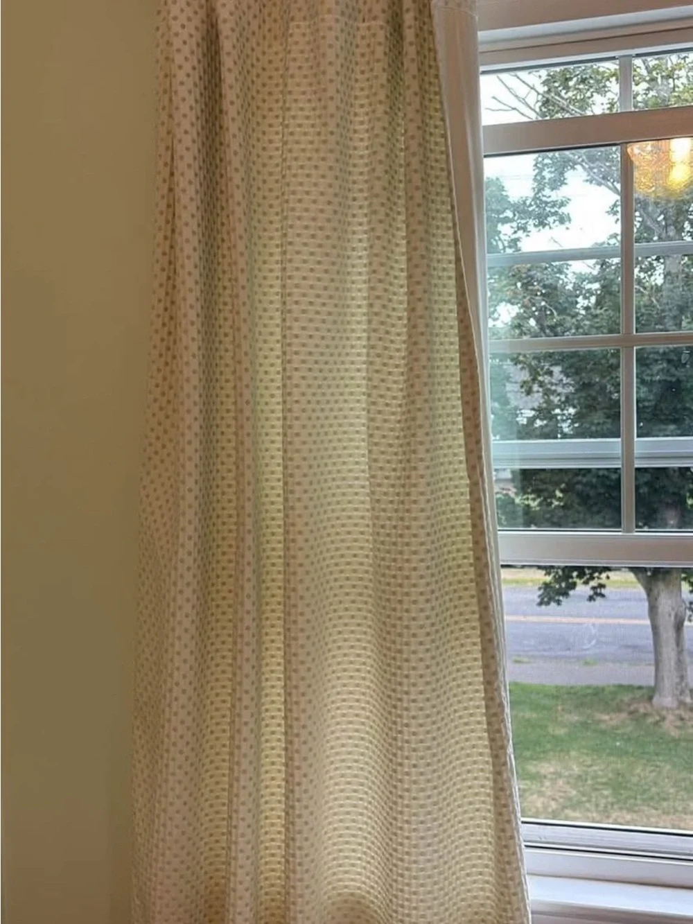Pottery Barn Kids Cream with light green dots Textured Curtain Panel x2